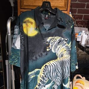 Billabong Black Teal Tiger Graphic Button-Down Shirt